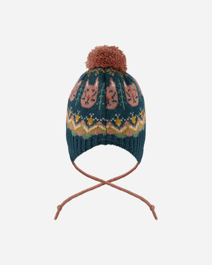 Lined Peruvian Knit Pompom Hat Green And Pink