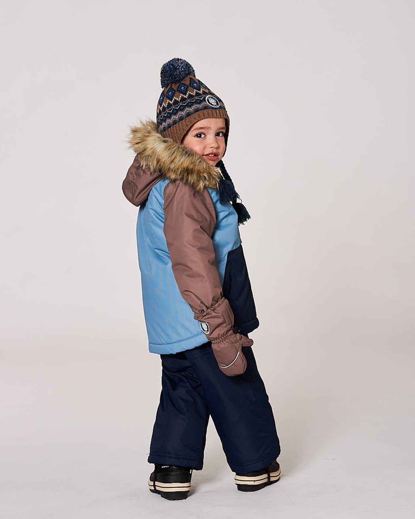 Lined Peruvian Knit Pompom Hat Taupe And Navy