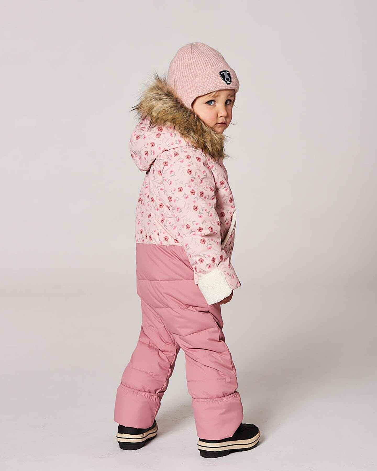 Lined Baby Knit Hat With Ears And Strings Dusty Pink
