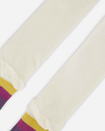 Striped Footed Knit Tights Off-White