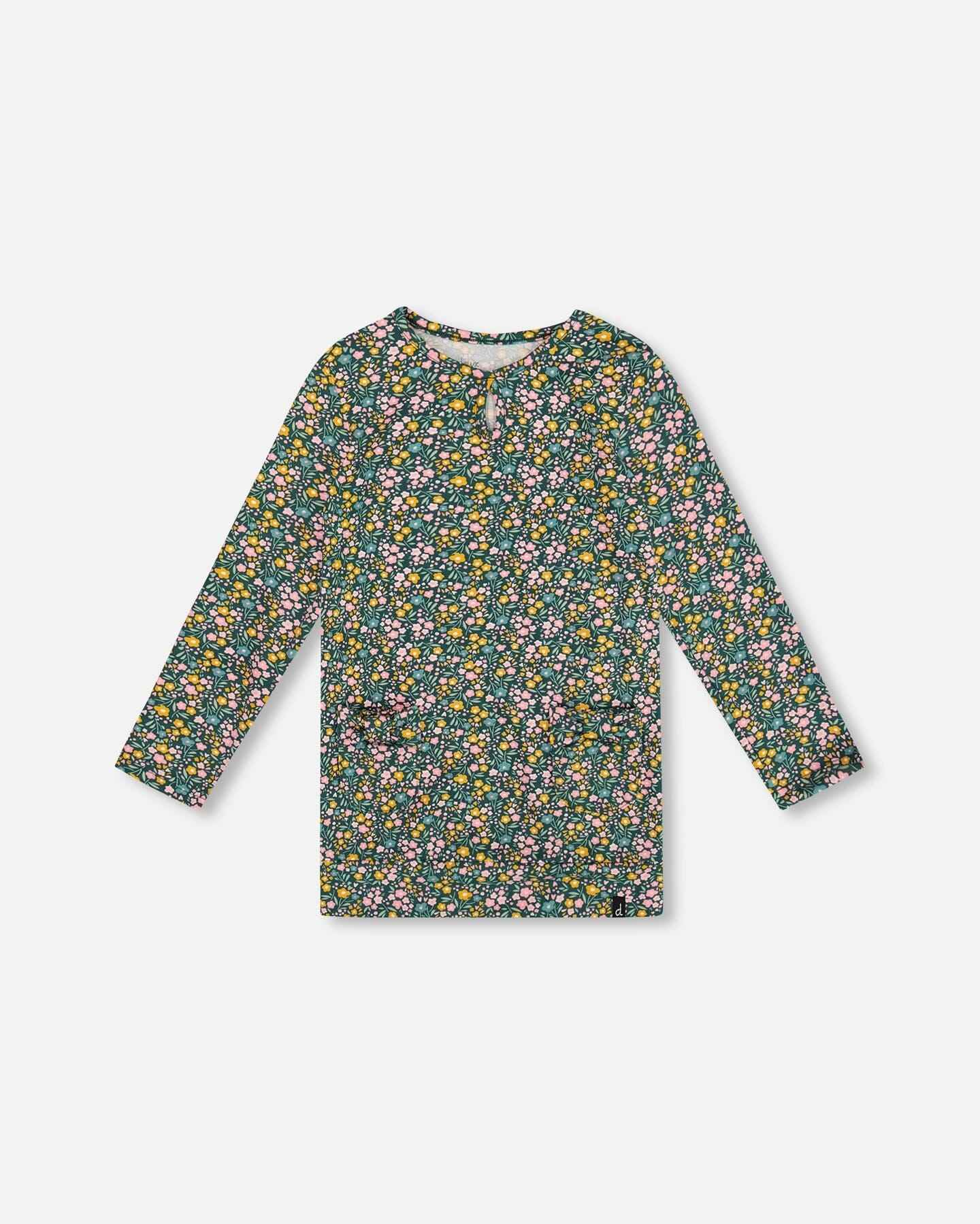 Jersey Tunic Green With Floral Print