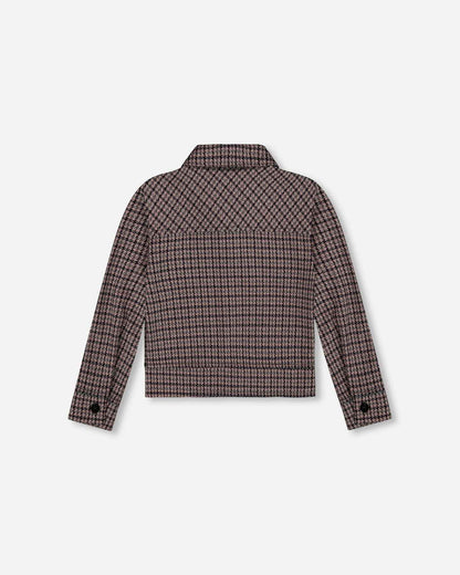 Jacquard Knit Jacket With Houndstooth Pattern