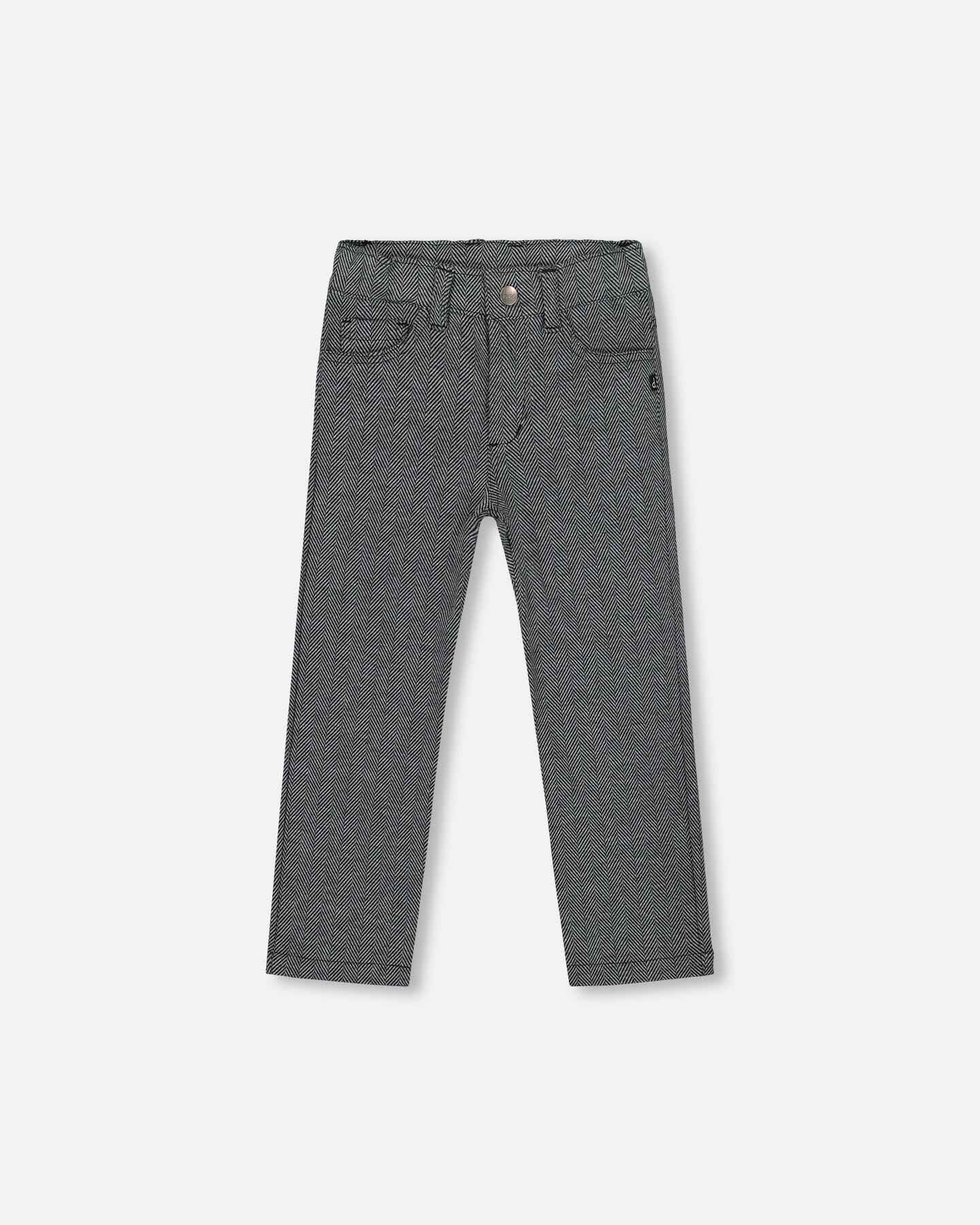 Stretch Jacquard Pants Grey Herringbone