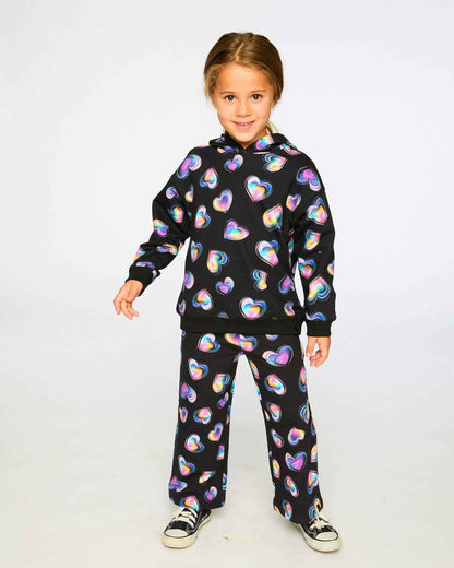 Wide Leg Fleece Pants Black And Multicolor
