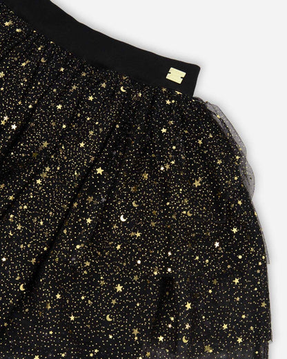 Multi Layer Glittering Mesh Skirt Black