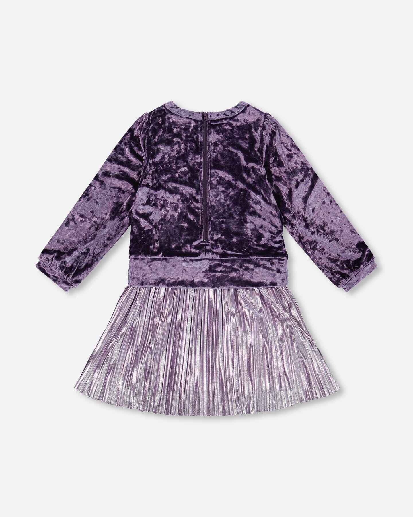 Long Sleeve Bi-Material Velour And Jersey Dress Purple Gray
