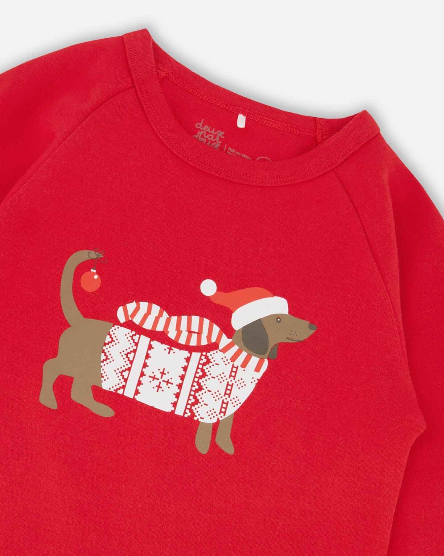 Organic Cotton Two-Piece Pajamas Red And White Fairisle