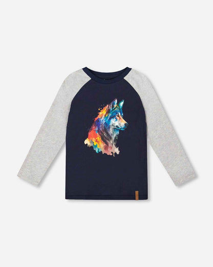 Long Raglan Sleeve Jersey Tee Navy Blue