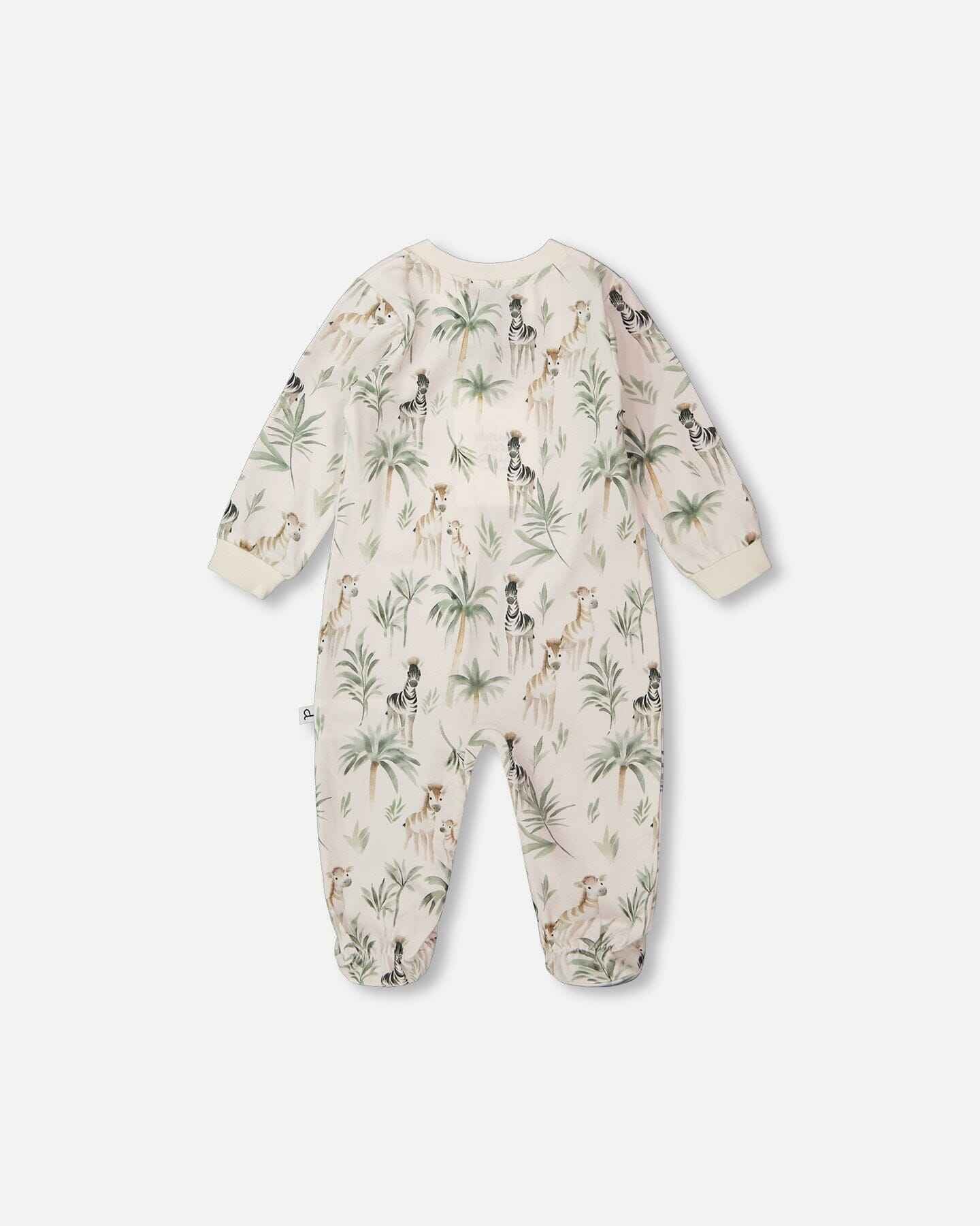 Organic Cotton Jersey One-Piece Pyjama Beige Zebra Print