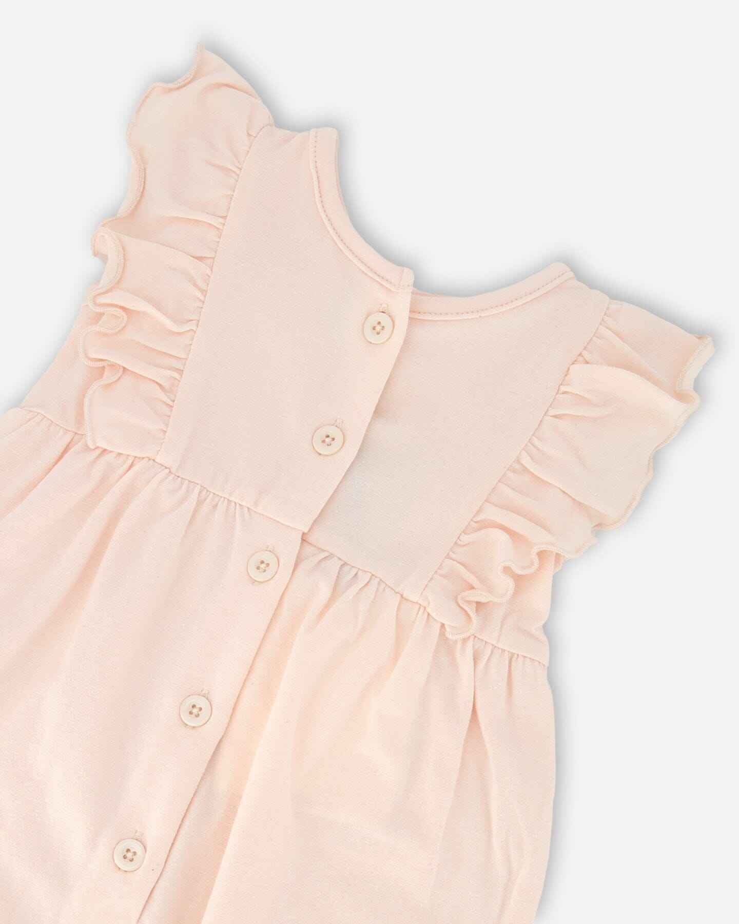 Organic Cotton Jersey Romper With Frills Peach