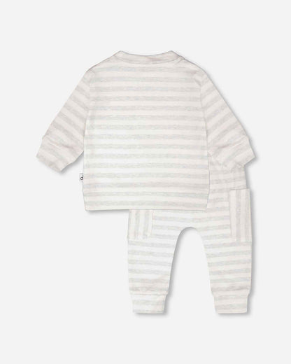 Soft Jersey Sweater And Pants Set White And Grey Stripes