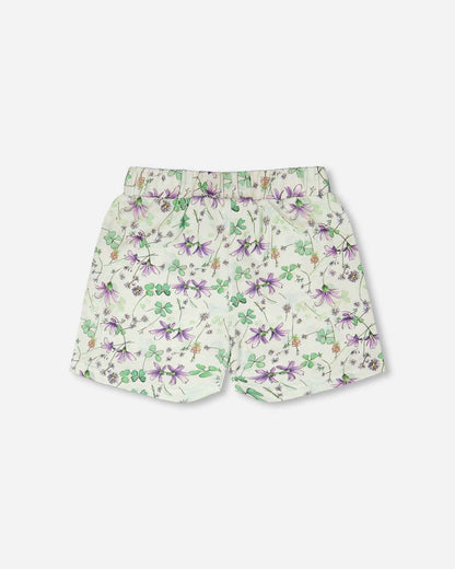 Jersey Shorts Green Printed Flowers