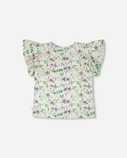 Jersey T-Shirt Green Printed Flowers