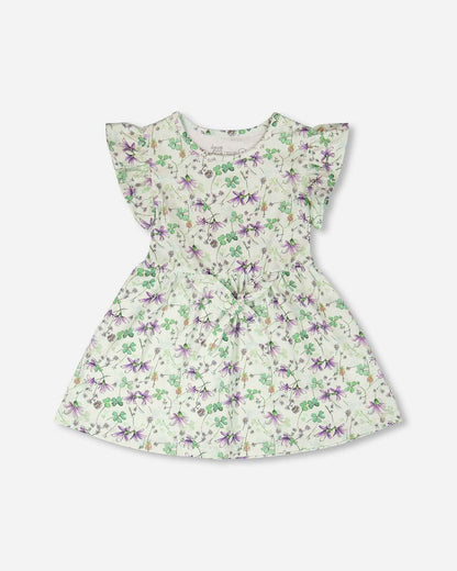 Jersey Dress Green Printed Flowers