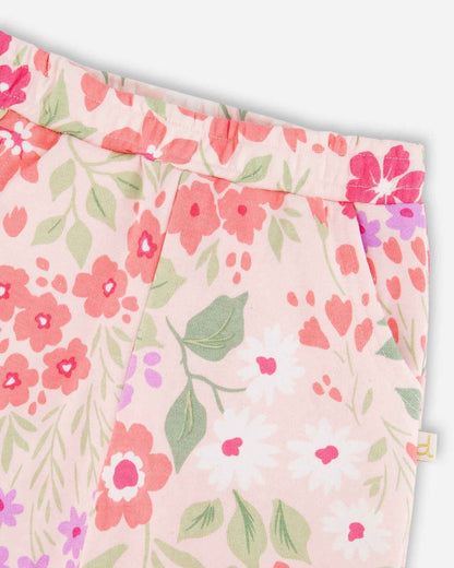 French Terry Pants Pink Printed Flowers