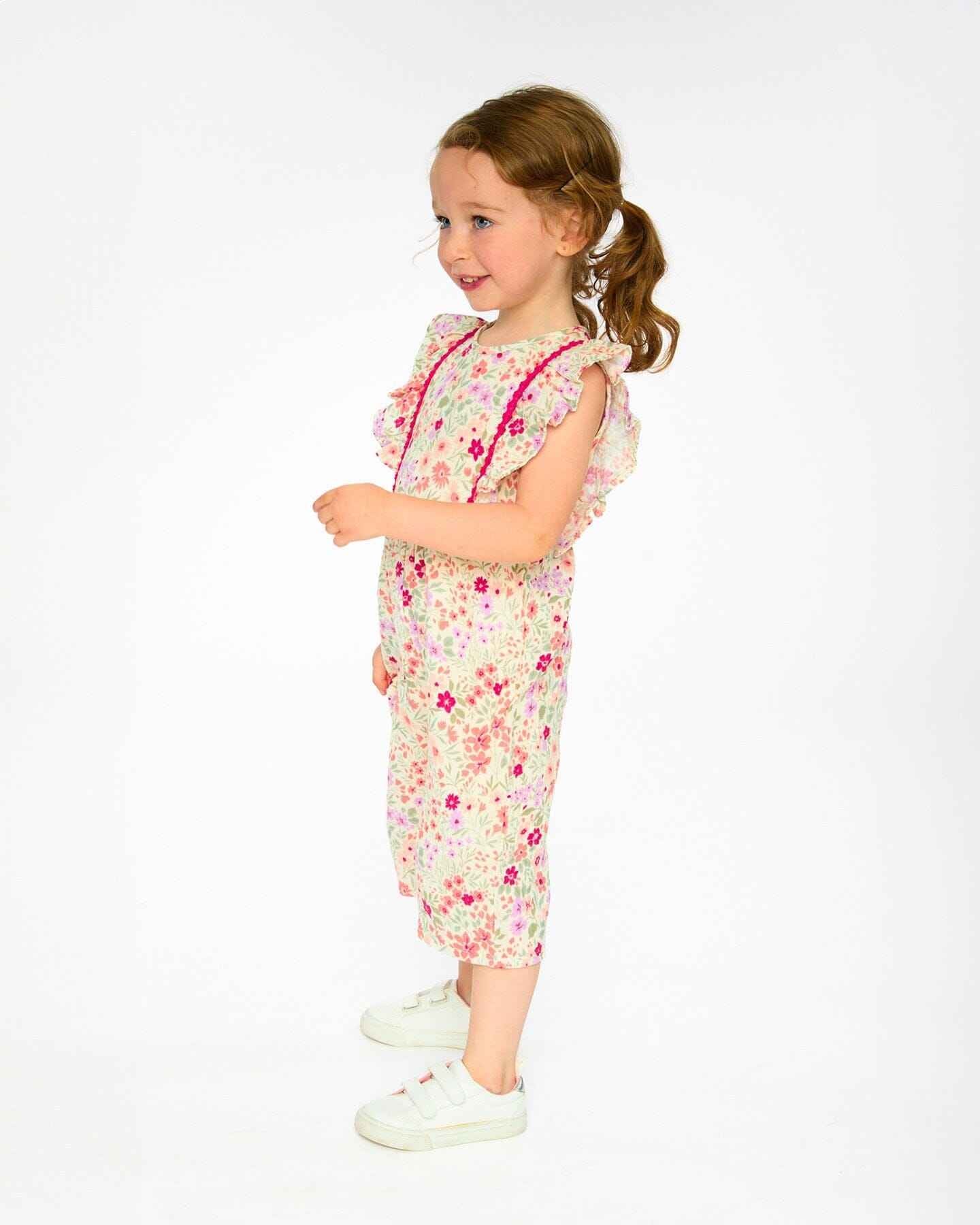 Muslin Jumpsuit Off White Printed Flowers