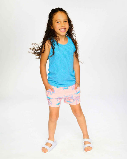 French Terry Shorts Light Pink Palm Print