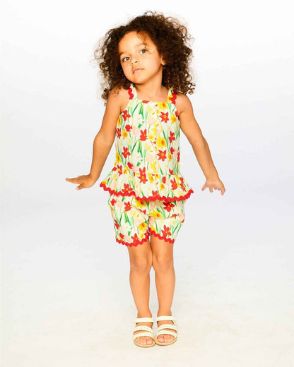 Viscose Top White Daffodil Print