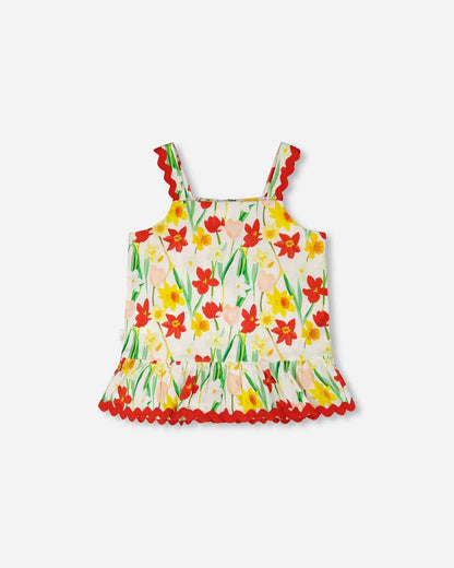 Viscose Top White Daffodil Print