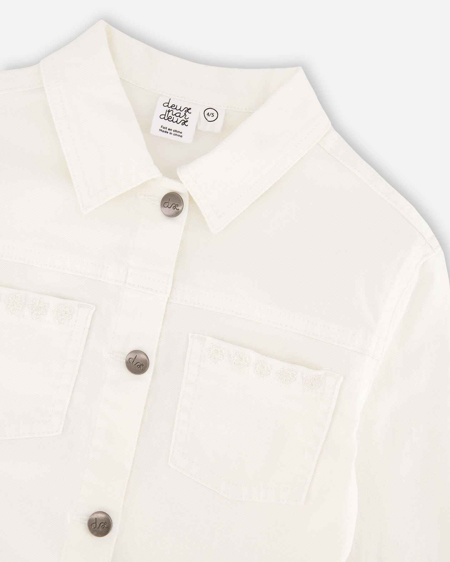 White Denim Jacket With Embroidery