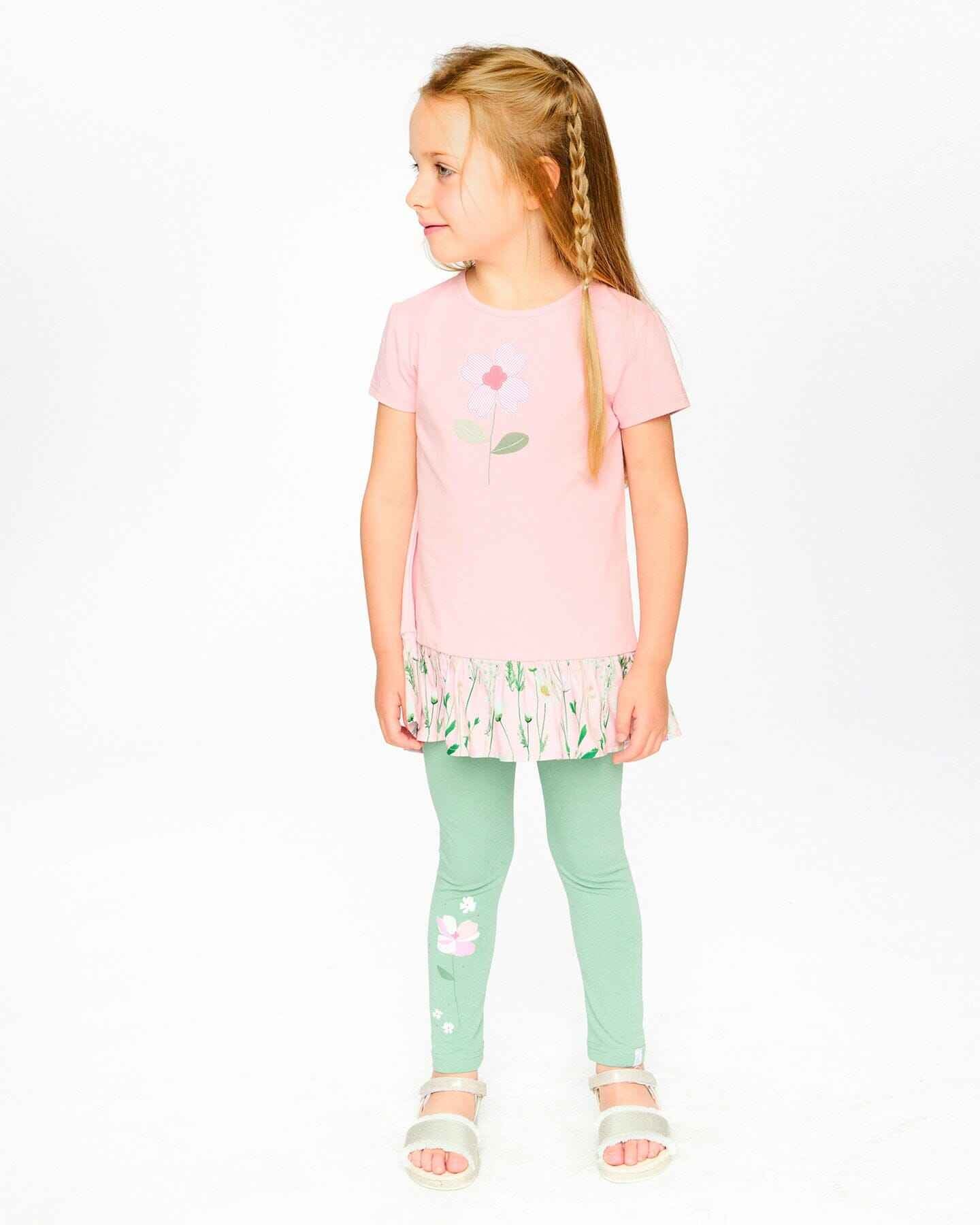 Organic Cotton Bi-Material Tunic With Ruffle Dusty Pink