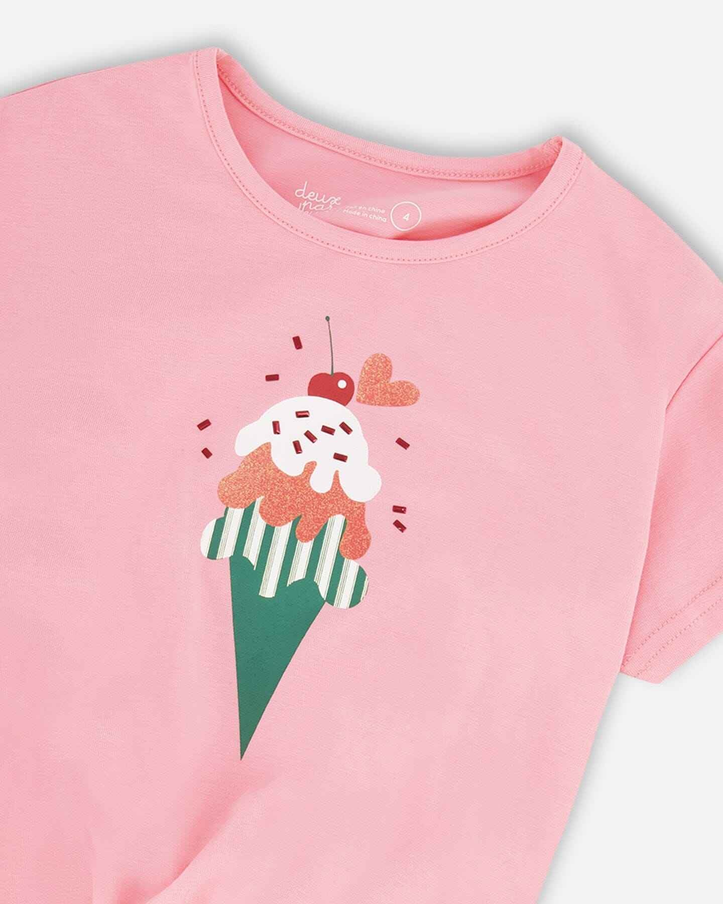 Organic Cotton Jersey T-Shirt With Tie At Waist Pink