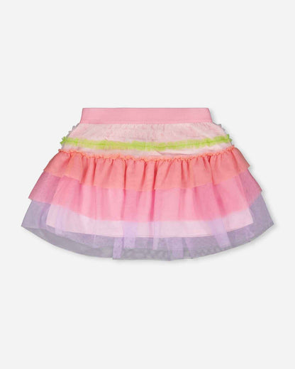 Mesh Skirt With Multicolor Frills