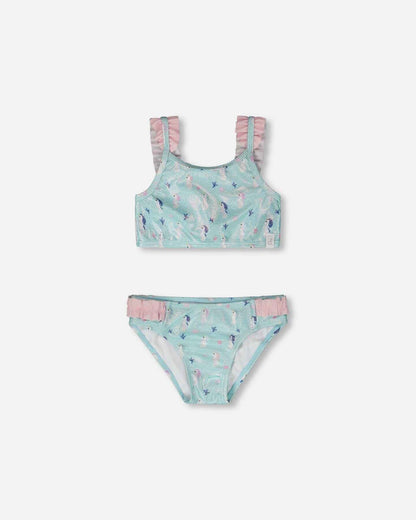 Two-Piece Swimsuit Blue Seahorse Print