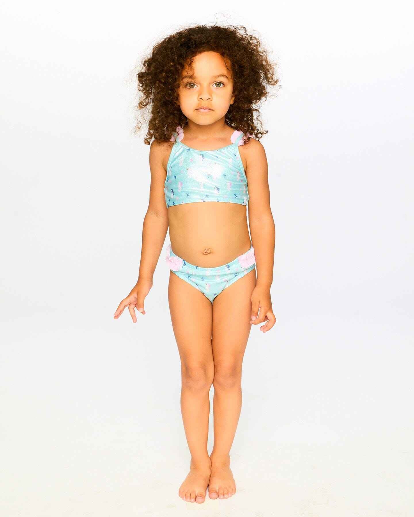 Two-Piece Swimsuit Blue Seahorse Print