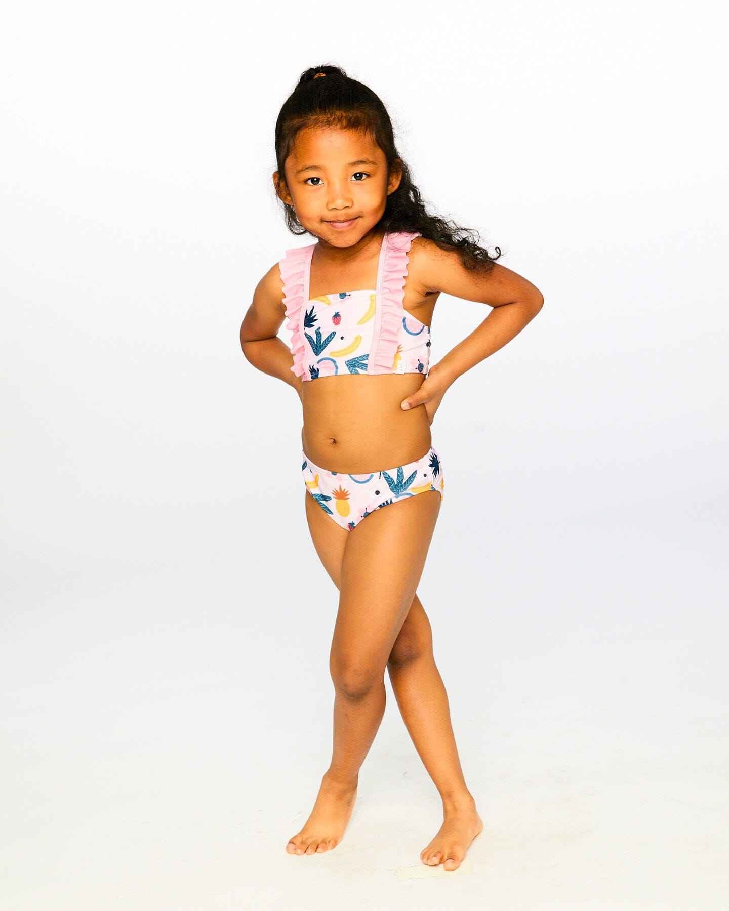 Two-Piece Swimsuit Pink Printed Fruits
