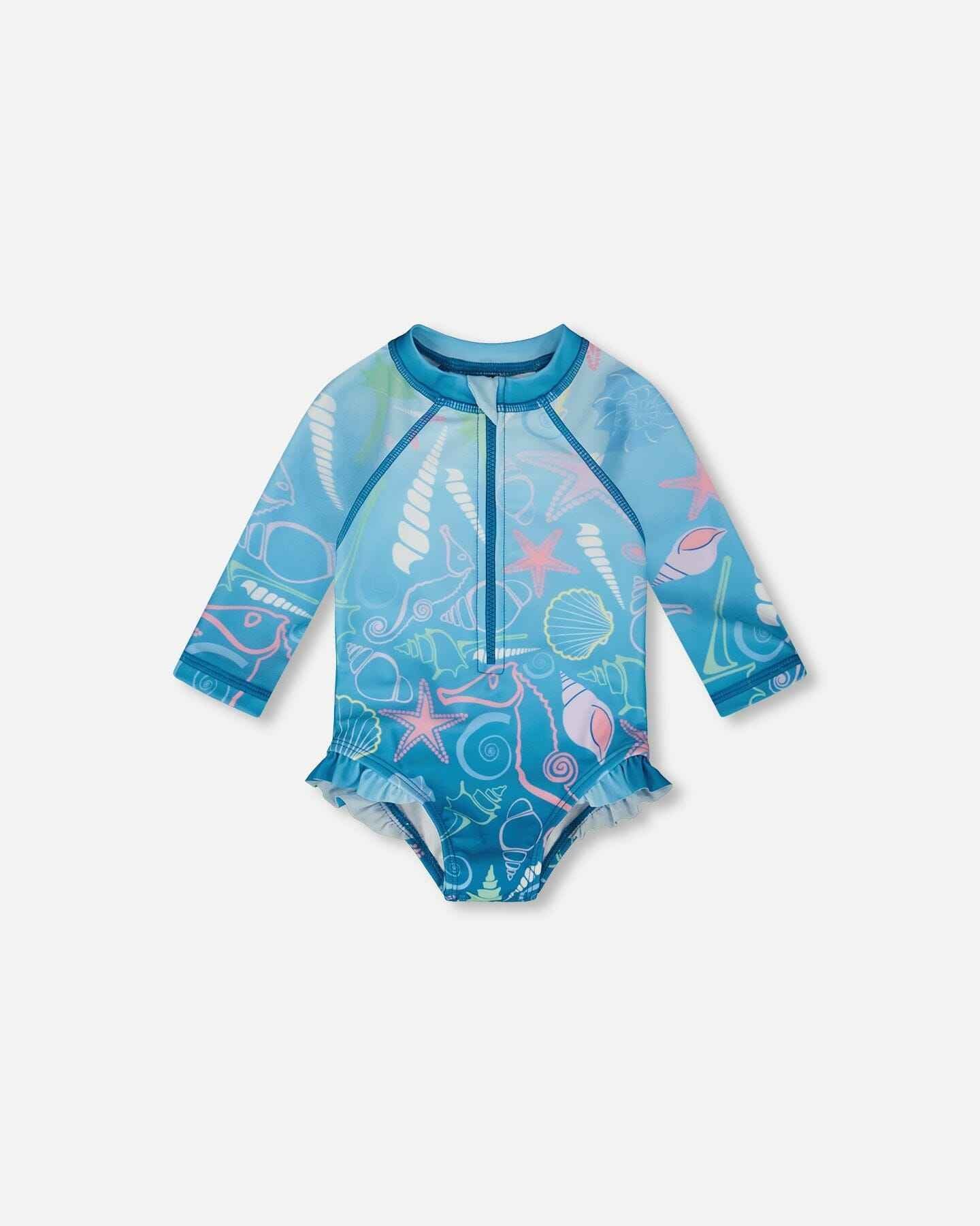 Baby And Toddler One-Piece Long Sleeve Rashguard Blue Shell Print