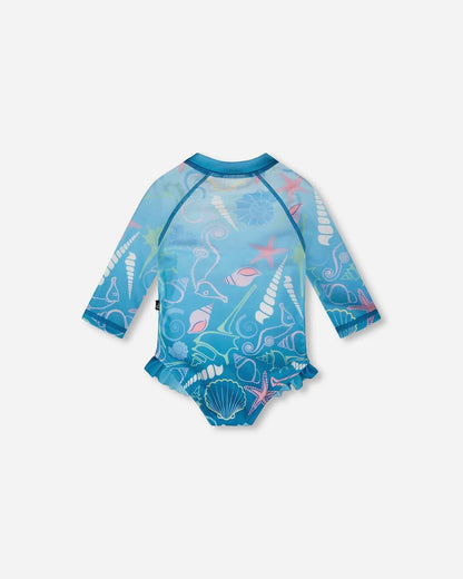 Baby And Toddler One-Piece Long Sleeve Rashguard Blue Shell Print