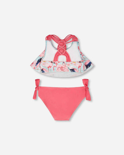 Two-Piece Swimsuit Blue Flamingo Print