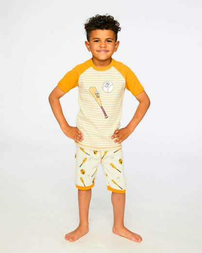 Organic Cotton Two-Piece Pyjama Set Grey Mix Baseball Print