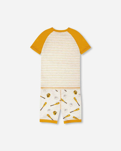 Organic Cotton Two-Piece Pyjama Set Grey Mix Baseball Print