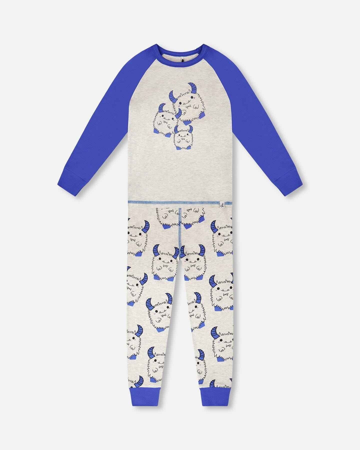 Organic Cotton Two-Piece Pyjama Set Grey Mix Monster Print