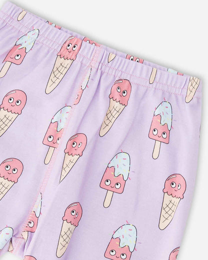 Organic Cotton Two-Piece Pyjama Set Lilac Printed Ice Creams