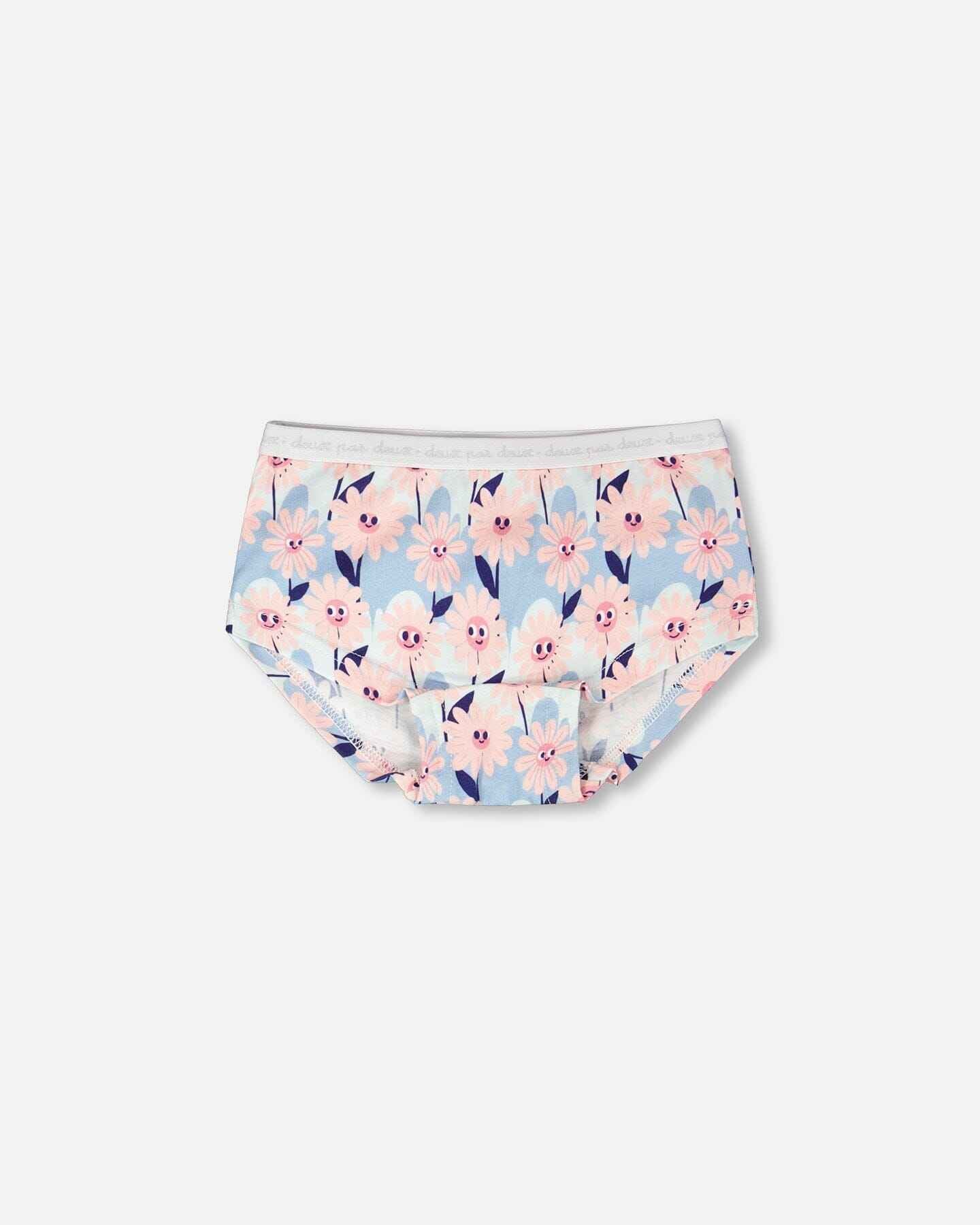 Organic Cotton Boyshort Panty Blue Smiling Flower Print