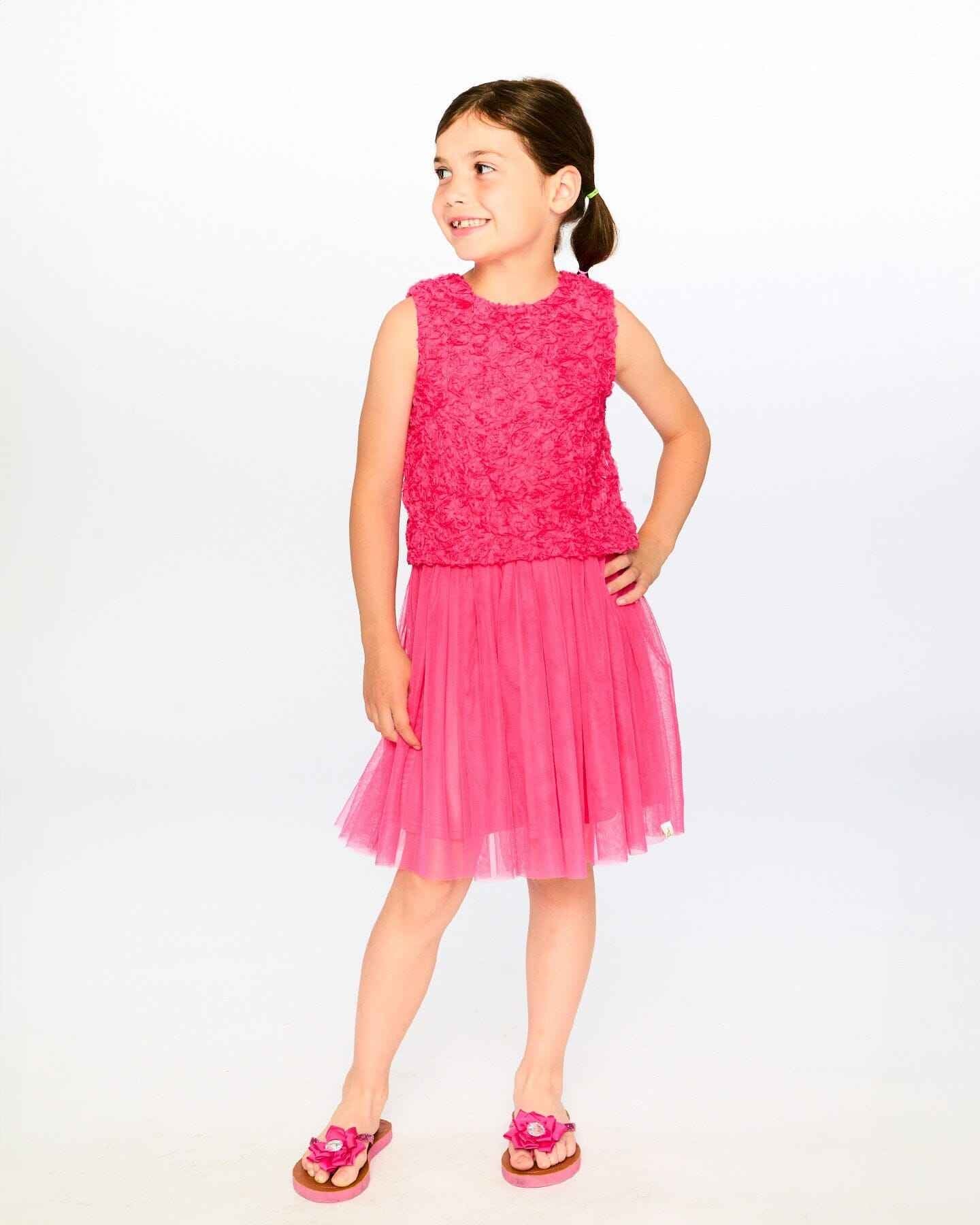 Sleeveless Textured Rosette Dress Pink