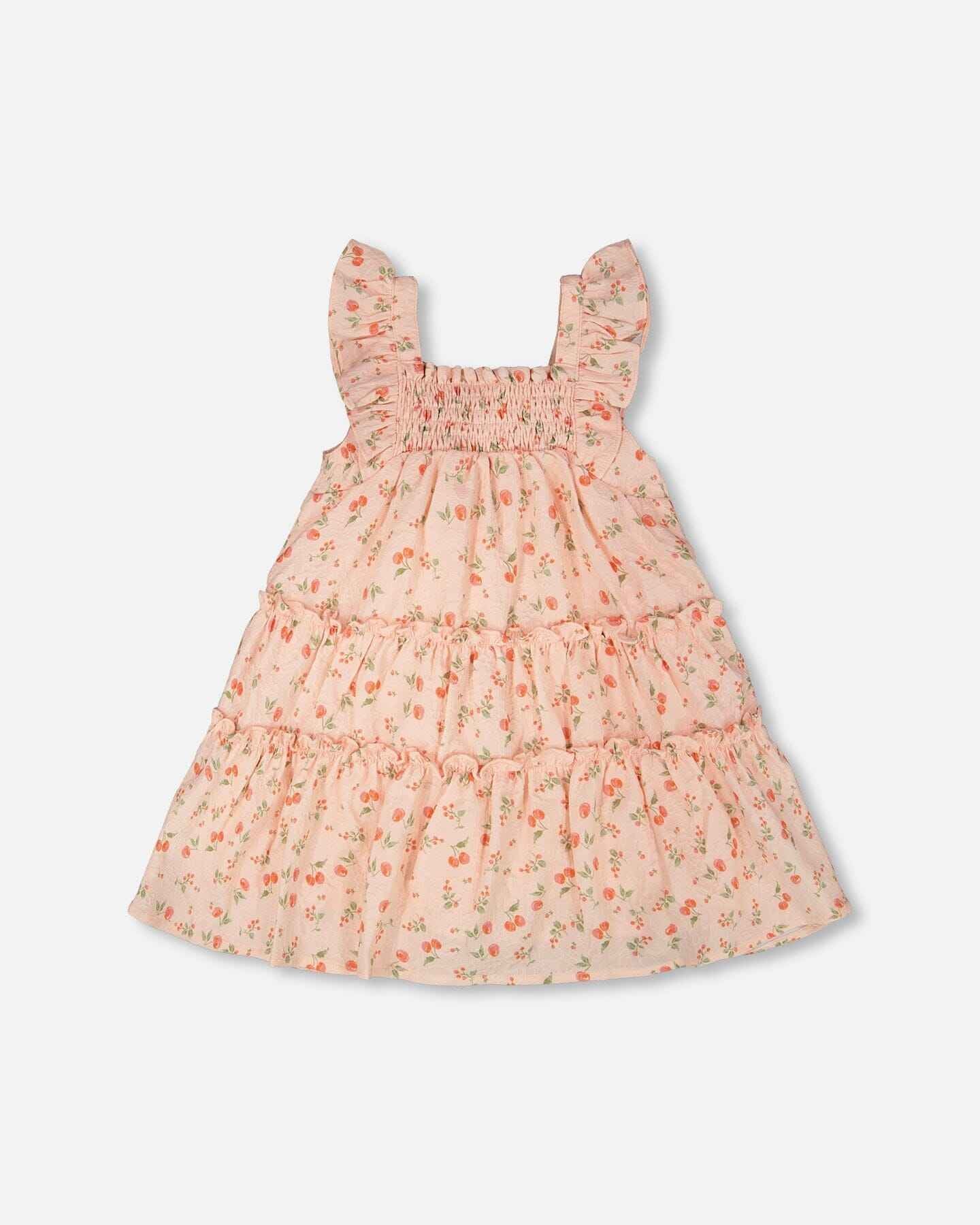 Multi-Tiered Dress With Smocking Pink Printed Flowers