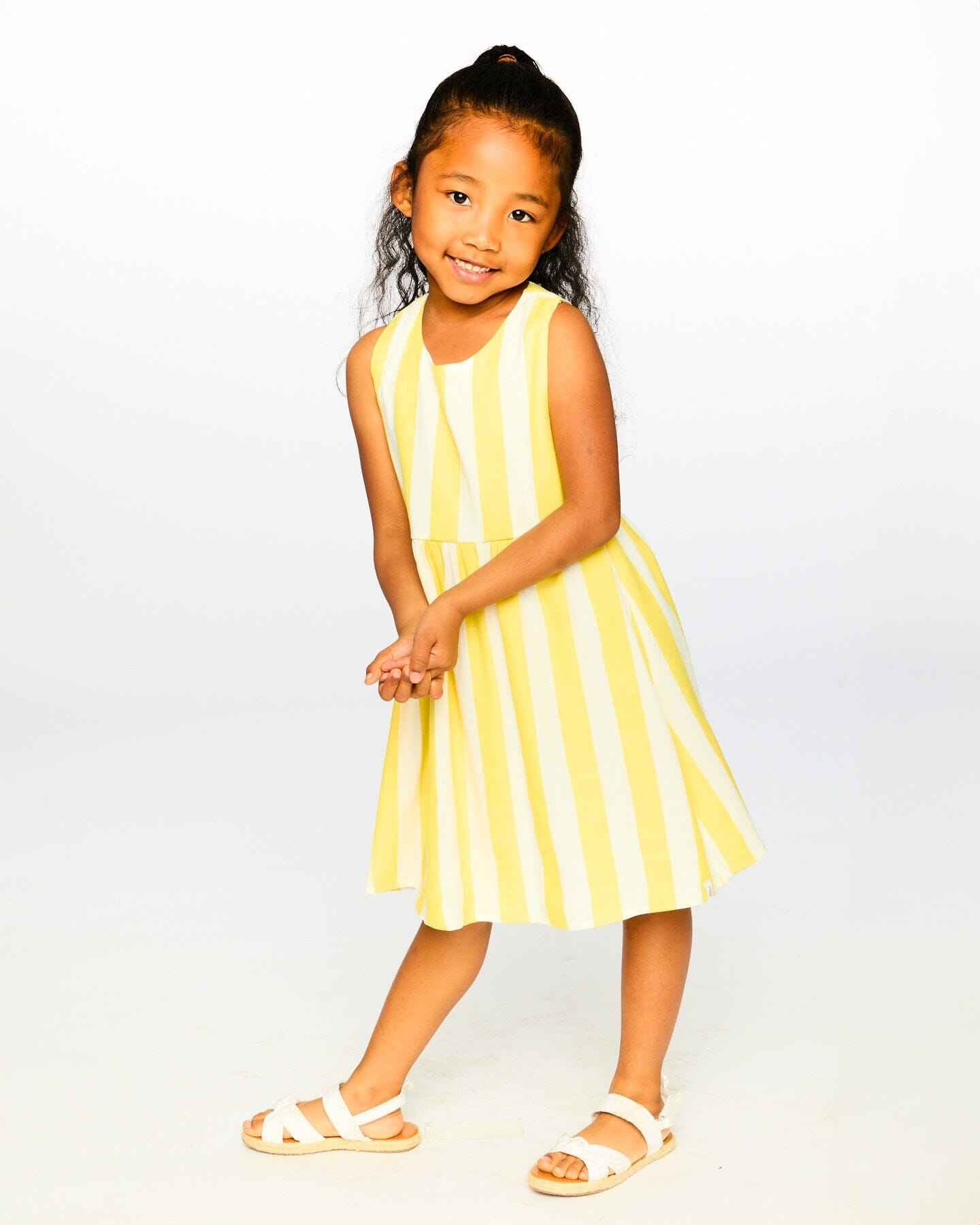 Sleeveless Dress White And Yellow Stripes
