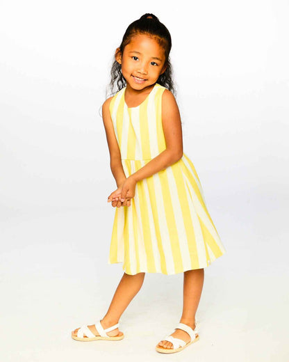 Sleeveless Dress White And Yellow Stripes
