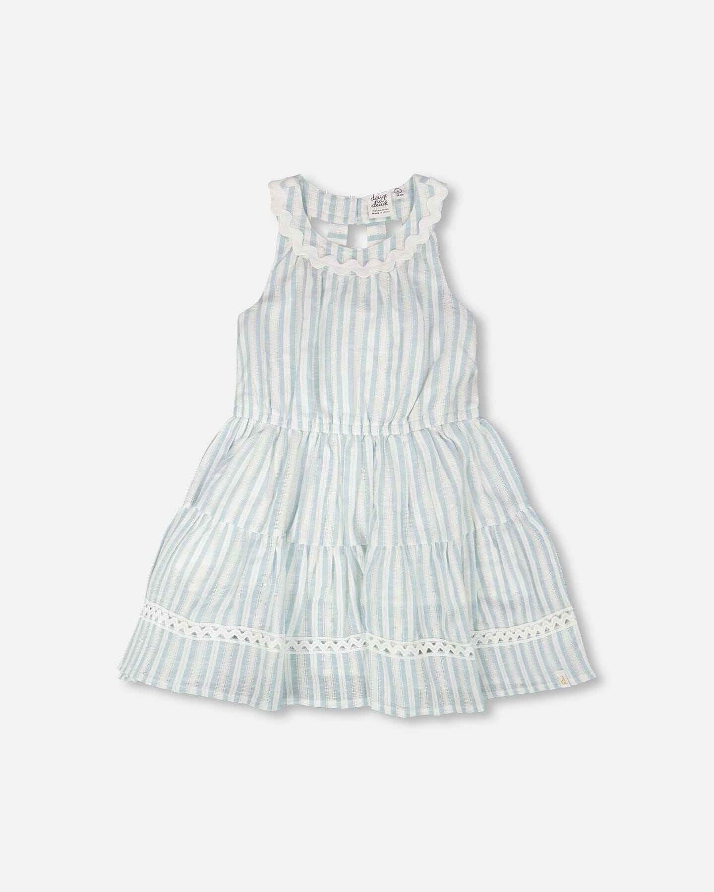 Multi-Tiered Dress White And Blue Stripes