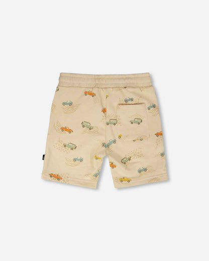 French Terry Shorts Beige Jeep Print