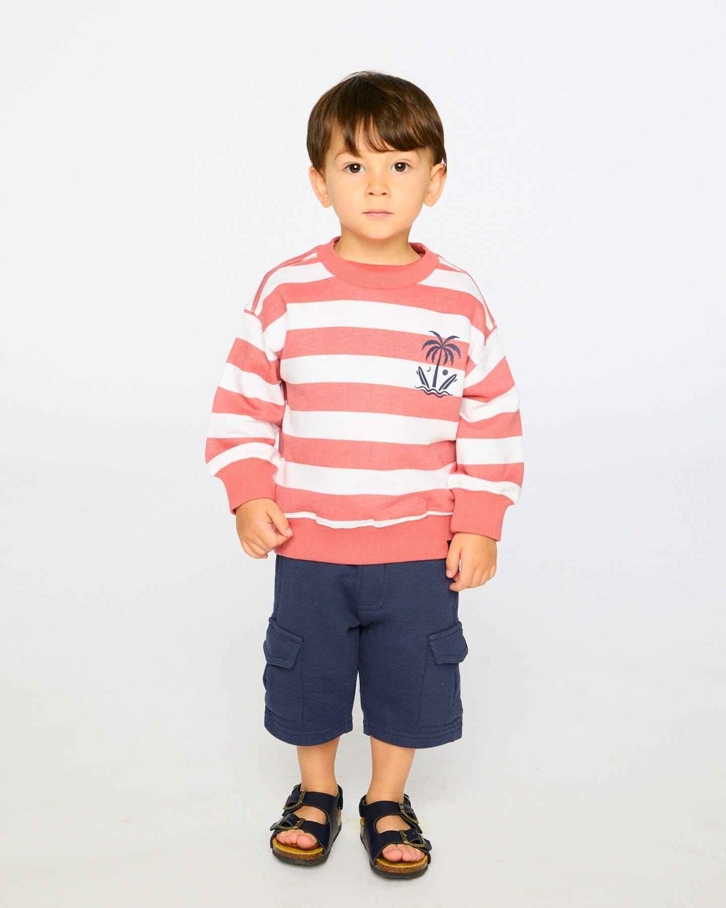 French Terry Sweatshirt Brick And White Stripes