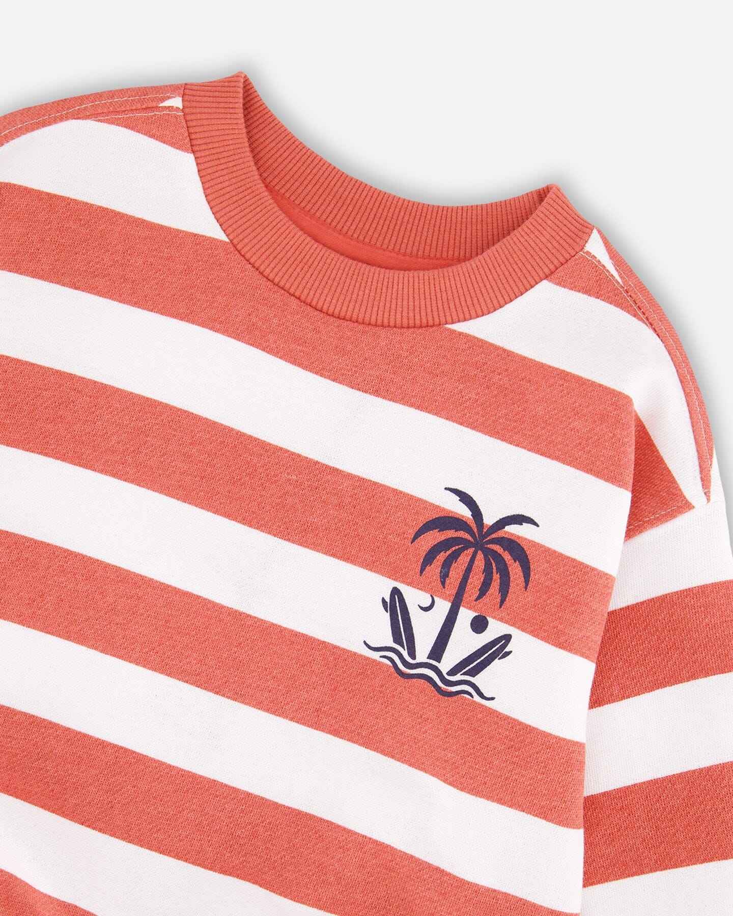 French Terry Sweatshirt Brick And White Stripes