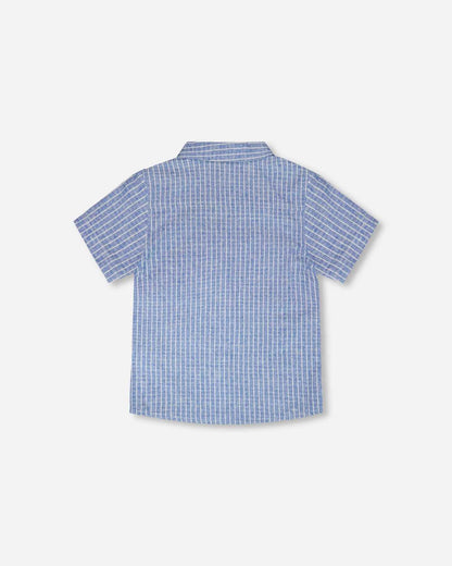 Printed Chambray Short-Sleeve Shirt Blue Denim Stripes