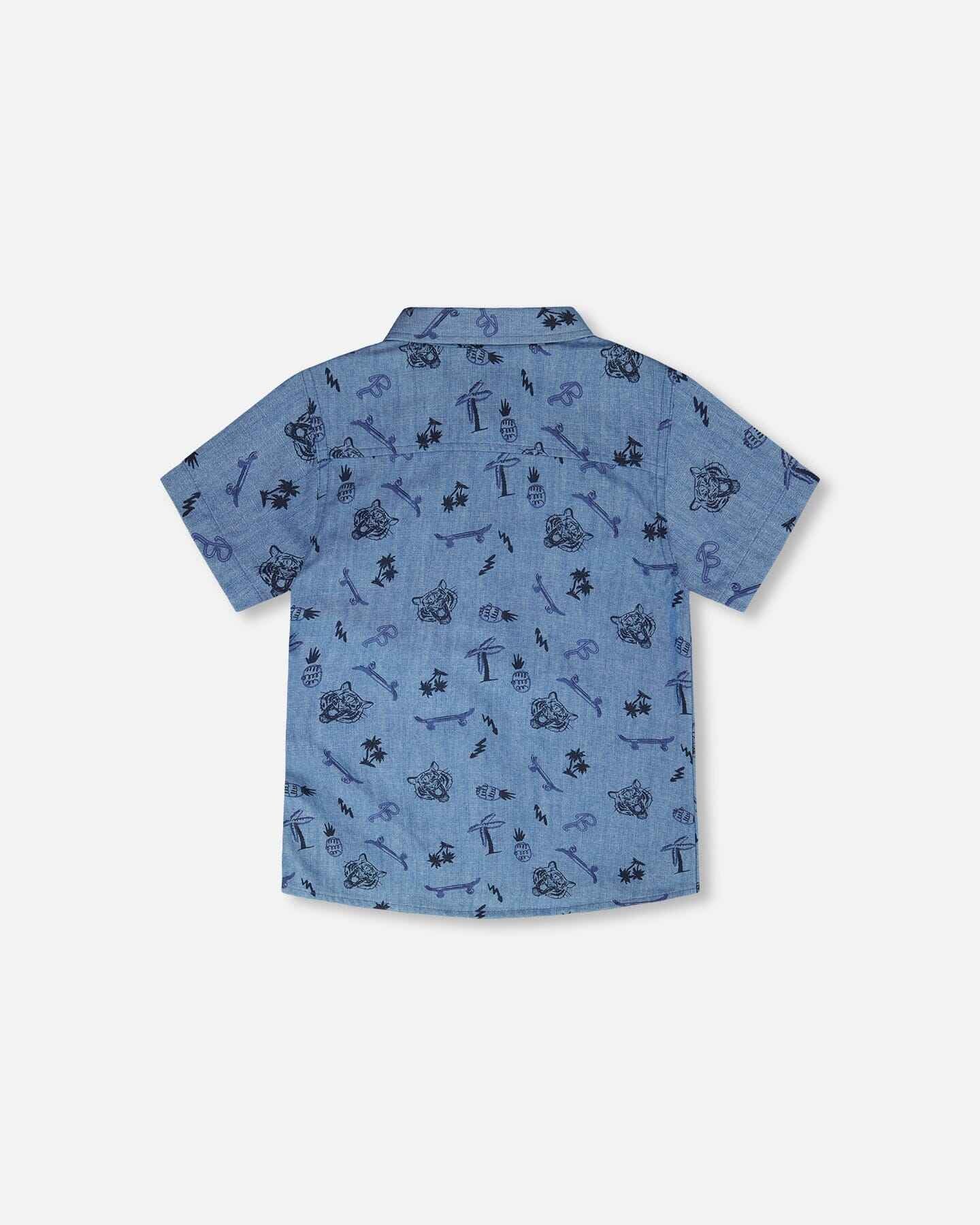 Chambray Short-Sleeve Shirt Blue Printed Skateboards