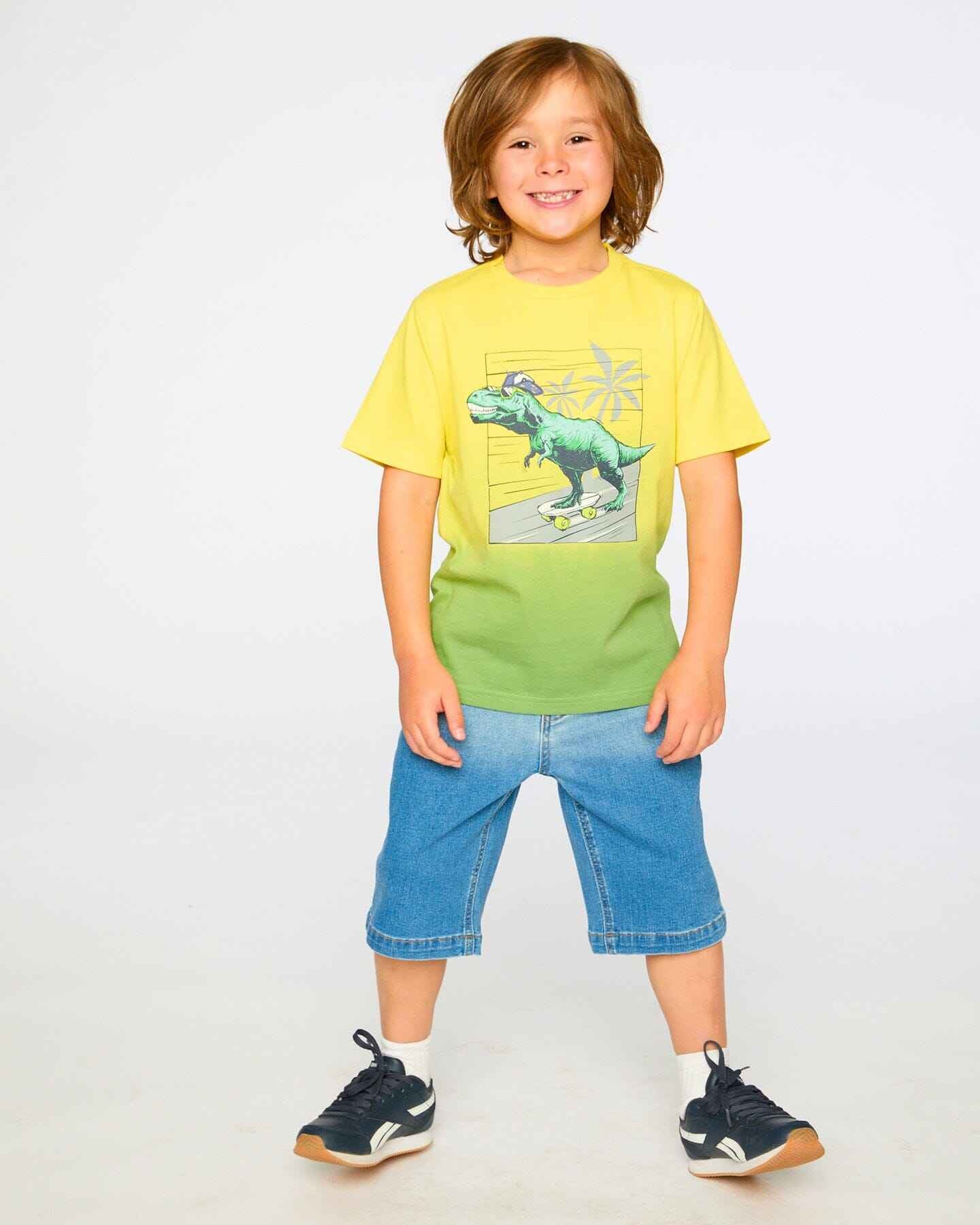 Organic Cotton Jersey T-Shirt With Print Yellow