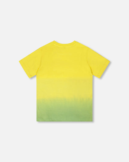 Organic Cotton Jersey T-Shirt With Print Yellow